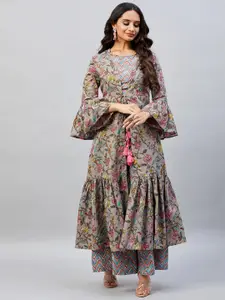 Aaheli Women Grey Printed Pure Cotton Co-Ords With Shrug