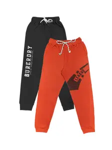 Todd N Teen Boys Pack Of 2 Red & Black Typography Printed Pure Cotton Joggers