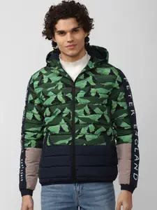 Peter England Casuals Men Green Camouflage Padded Jacket