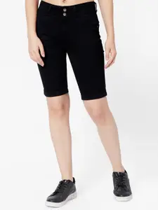 Kraus Jeans Women Black Cotton  Slim Fit Denim Shorts