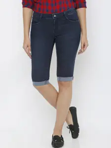 Kraus Jeans Women Blue Cotton Slim Fit Denim Shorts