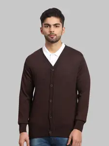 ColorPlus Men Brown V-Neck Long Sleeves Wool Cardigan