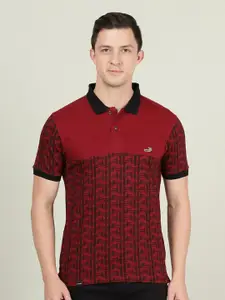 Crocodile Men Red Printed Polo Collar Slim Fit Cotton T-shirt
