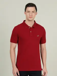 Crocodile Men Red Polo Collar Slim Fit Cotton T-shirt