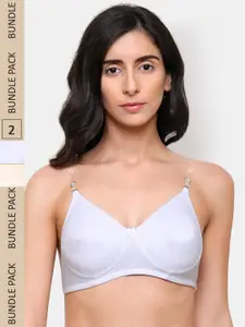 College Girl White & Beige Pack Of 2 Non Padded Underwired Cotton T-shirt Bras