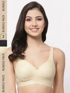 College Girl Nude-Coloured & Black Pack of 2 Non Padded & Underwired Cotton Bra