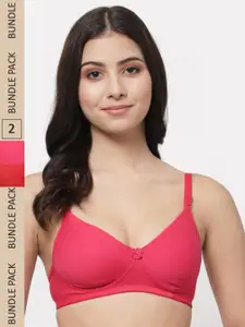 College Girl Red & Pink Pack Of 2 Underwired Lightly Padded Cotton Bra