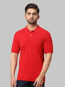 Park Avenue Men Red Polo Collar Slim Fit T-shirt