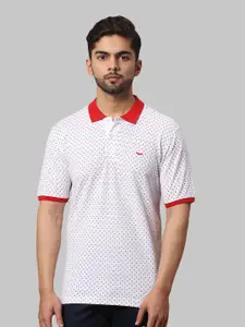 Park Avenue Men Red & White Printed Polo Collar Slim Fit T-shirt
