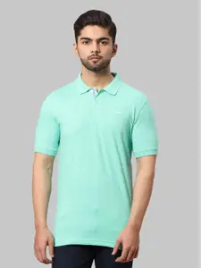 Park Avenue Men Sea Green Printed Polo Collar Slim Fit T-shirt