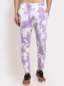 DOOR74 Men Lavender & White Tie & Dyed Relaxed-Fit Cotton Track Pant