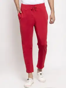 DOOR74 Men Red Cotton Relaxed-Fit Track Pants