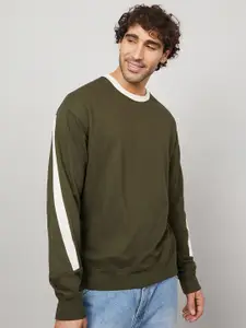 Styli Styli Men Olive Green Cotton Sweatshirt