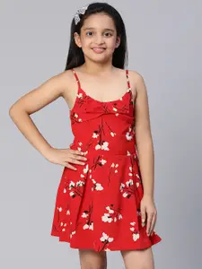 Oxolloxo Red Floral Printed A-line dress