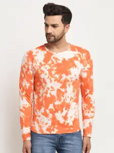 DOOR74 Men Orange Cotton Printed Sweatshirt