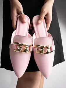 Shoetopia Women Pink Embellished Mules Flats
