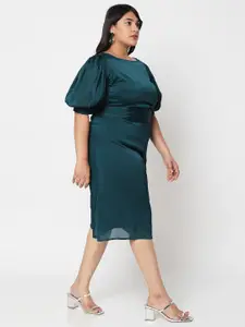 Curves by MISH Plus Size Teal Midi Fit & Flare Dress