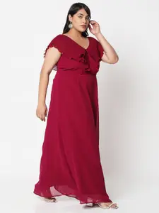 Curves by MISH Plus Size Red Cape Sleeved Maxi Dress