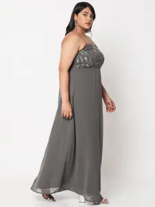 Curves by MISH Plus Size Charcoal Embellished Maxi Dress