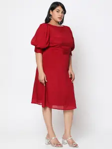 Curves by MISH Maroon Plus Size Chiffon A-Line Midi Dress