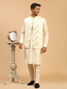 SHRESTHA BY VASTRAMAY Men Embroidered Mirror Work Jacket With Front Open Kurta & Pant Set