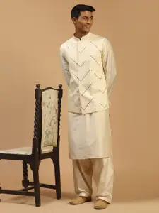 VASTRAMAY Men Embroidered Mirror Work Nehru Jacket With Kurta & Patiala Set