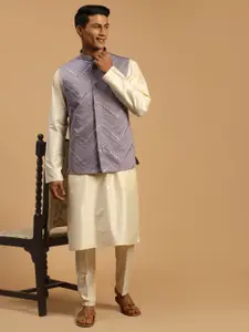 SHRESTHA BY VASTRAMAY Kurta & Trousers with Mirror Work Nehru Jacket