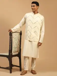 SHRESTHA BY VASTRAMAY Men Mirror Work Nehru Jacket With Solid Kurta & Trousers