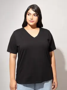 20Dresses Women Black V-Neck Cotton T-shirt