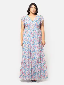 20Dresses Blue Floral Printed Maxi Printed Fit And Flare Dress