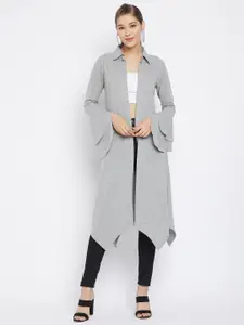 Hypernation Women Grey Melange Longline Open Front Shrug