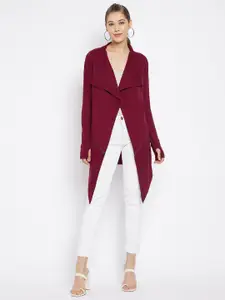 Hypernation Women Maroon Longline Open Front Shrug