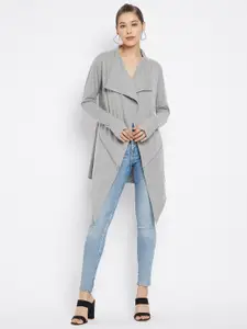 Hypernation Women Grey Melange Longline Open Front Shrug