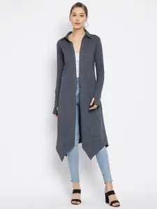 Hypernation Women Blue Longline Open Front Shrug