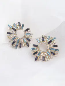 SOHI Gold-Plated & Blue Contemporary Studs Earrings