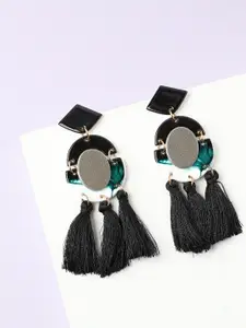 SOHI Gold Plated Black Contemporary Drop Earrings