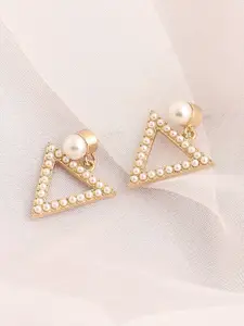 SOHI Gold-Plated Contemporary Drop Earrings