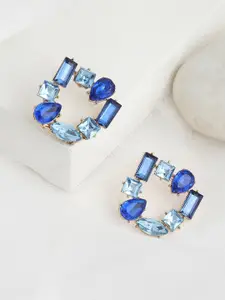 SOHI Women Gold Plated Blue Geometric Studs Earrings