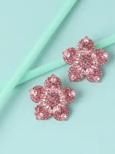 SOHI Women Gold Plated Pink Floral Studs Earrings
