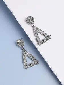 SOHI Women Silver Plated Grey Triangular Drop Earrings