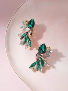 SOHI Women Gold Plated Green & White Contemporary Studs Earrings