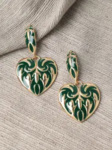 SOHI Women Gold Plated Green Heart Shaped Drop Earrings