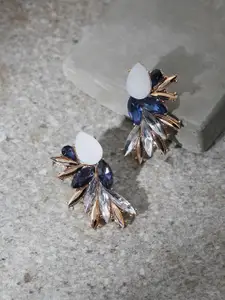 SOHI Women Gold Plated Blue & White Contemporary Drop Earrings