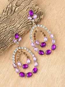 SOHI Purple Gold Plated Contemporary Drop Earrings