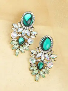 SOHI Green Gold Plated Contemporary Drop Earrings