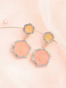 SOHI Peach Gold Plated Contemporary Drop Earrings