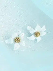 SOHI White Contemporary Stone Studded Studs Earrings