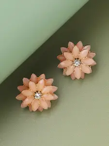 SOHI Peach & White Gold-Plated Floral Studs Earrings