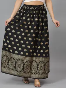 KALINI Women Black Printed Maxi-Length Flared Skirt
