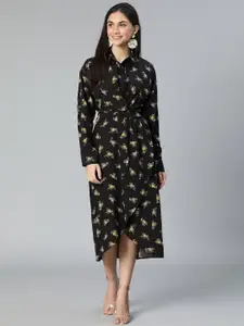 Oxolloxo Black Floral Shirt Midi Dress